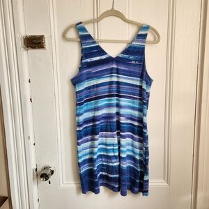 Lauren Ralph Lauren Purple Blue Striped Tank Dress Cotton Mini Dress Medium